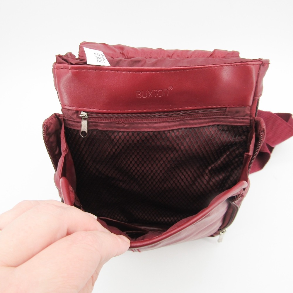 Buxton Genuine Leather Crossbody Expandable Messenger Bag Unisex Red - Picture 4 of 9